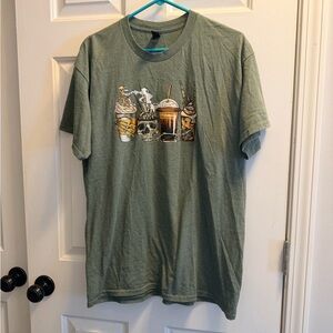 Gildan Green Tee with Beverage Graphic